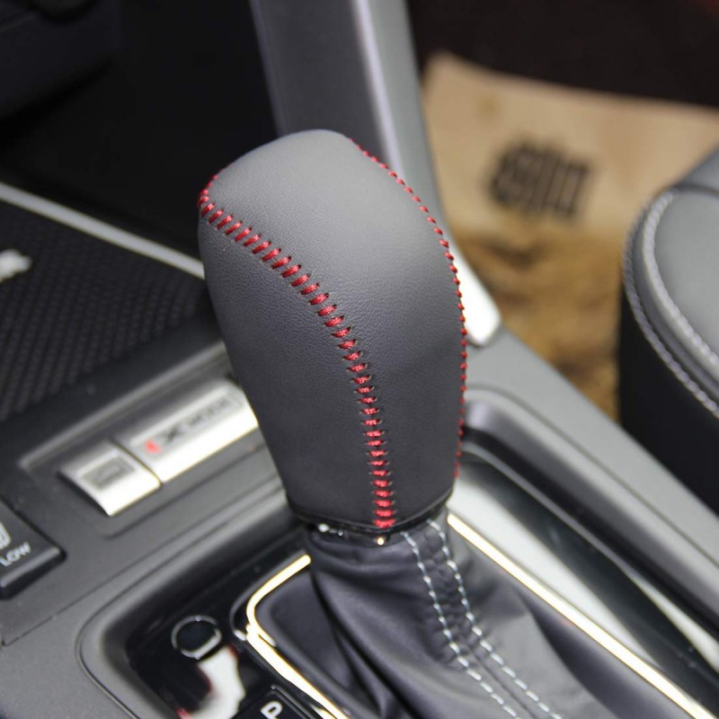 Loncky Car Black Genuine Leather Custom Fit Gear Shift Knob Cover for